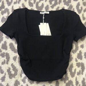 Zara Elegant Black Square Neck Bodysuit